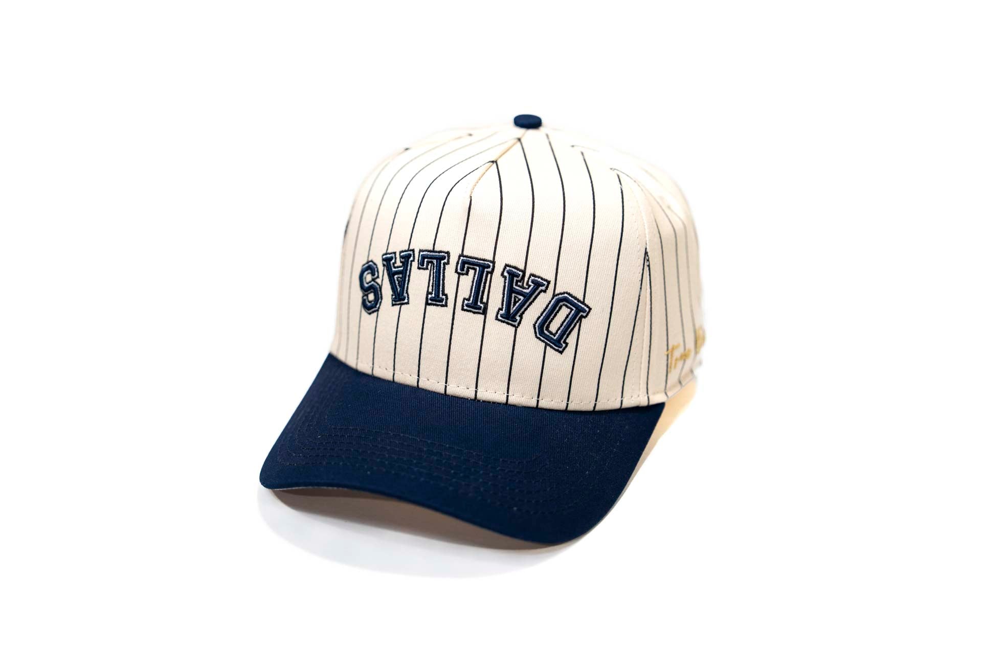 Precurved Dallas snapback (Pinstripe) - NAVY/OFFWHITE