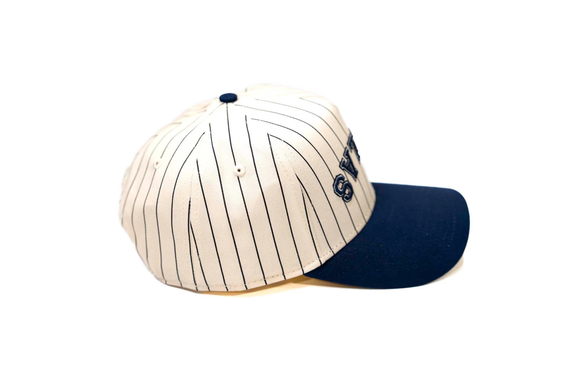 Precurved Dallas snapback (Pinstripe) - NAVY/OFFWHITE