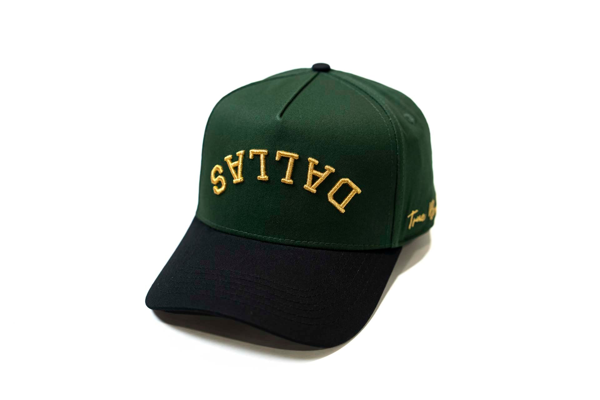 Precurved Dallas snapback - BLACK / FOREST GREEN w/gold