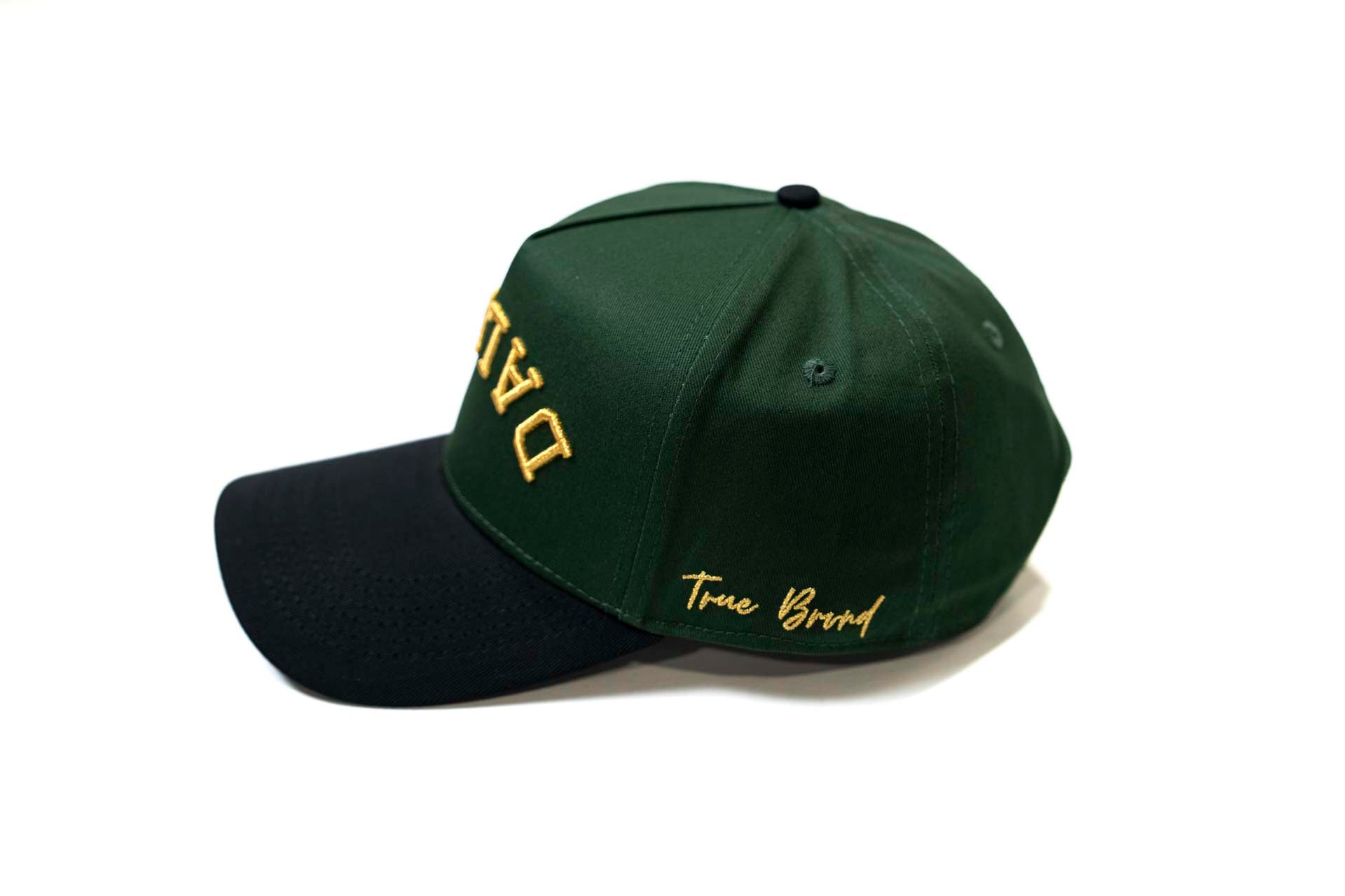 Precurved Dallas snapback - BLACK / FOREST GREEN w/gold
