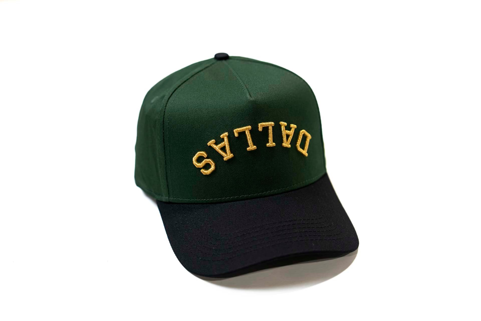 Precurved Dallas snapback - BLACK / FOREST GREEN w/gold