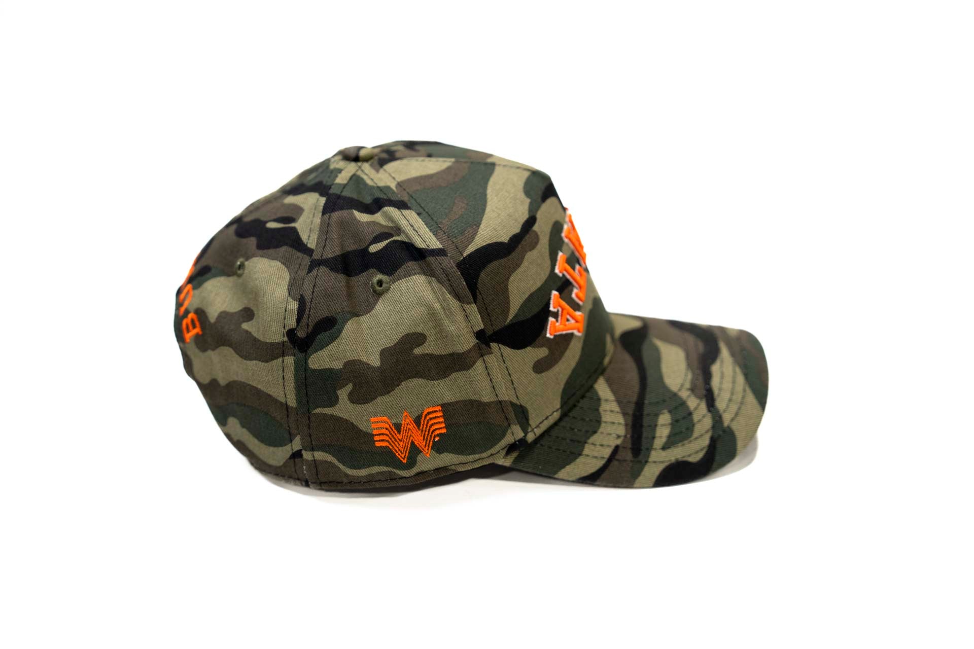 WHATABURGER snapback - CAMO w/ orange