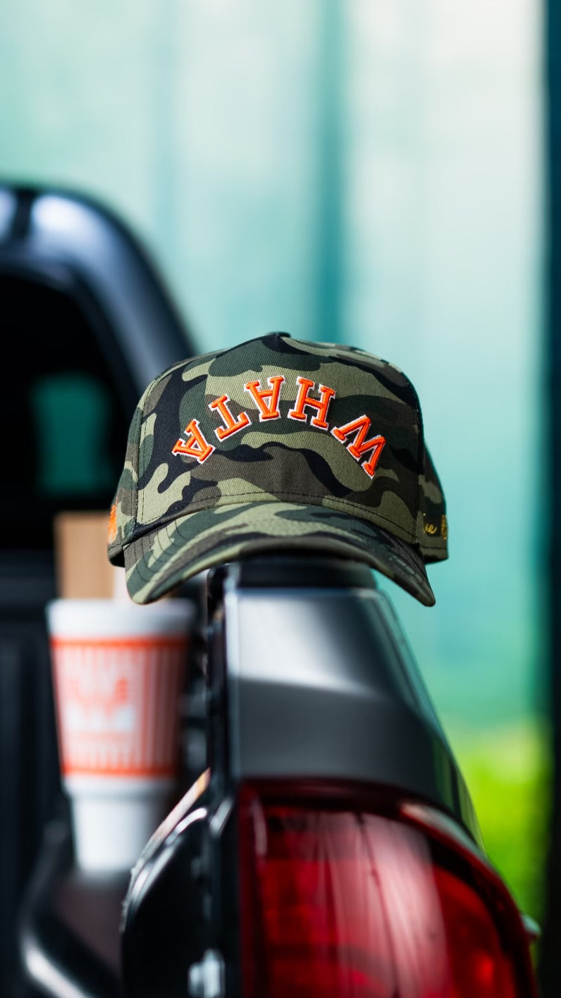 WHATABURGER snapback - CAMO w/ orange