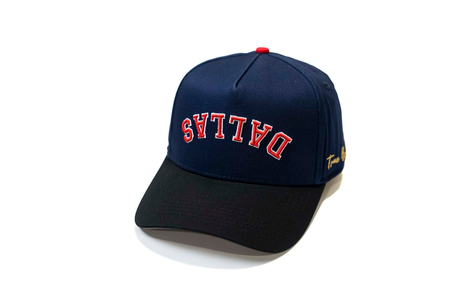 Precurved Dallas snapback - BLACK / NAVY w/red