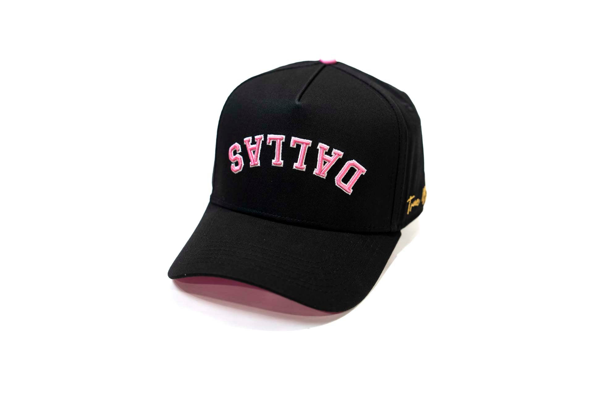 Precurved Dallas snapback - BLACK w/ PINK