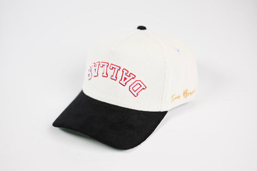 Corduroy USD snapback - BLACK / WHITE red outline
