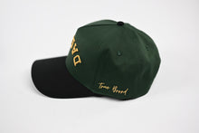 Load image into Gallery viewer, Precurved Dallas snapback - BLACK / FOREST GREEN w/gold