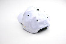 Load image into Gallery viewer, Precurved Dallas snapback - WHITE w/ FOREST GREEN ACCENTS