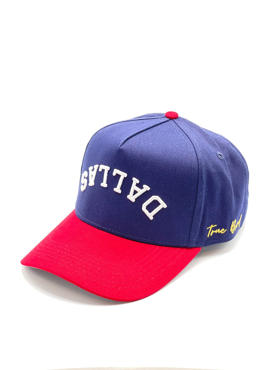 Precurved Dallas snapback - RED / NAVY – True Brvnd