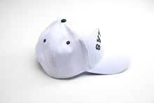 Load image into Gallery viewer, Precurved Dallas snapback - WHITE w/ FOREST GREEN ACCENTS